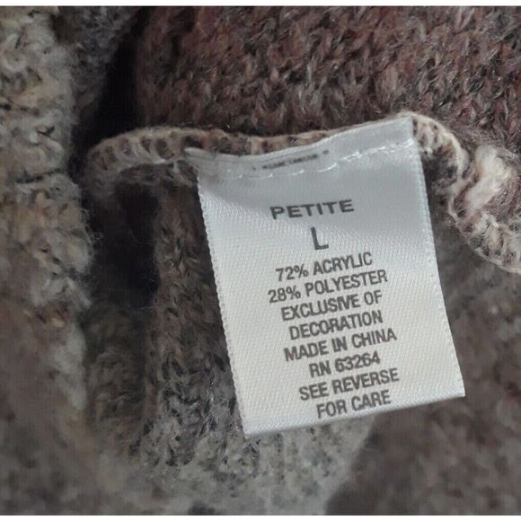 Dressbarn Cowl Neck Sweater Woman Petite Large Gray Brown Short Sleeve - Picture 9 of 9